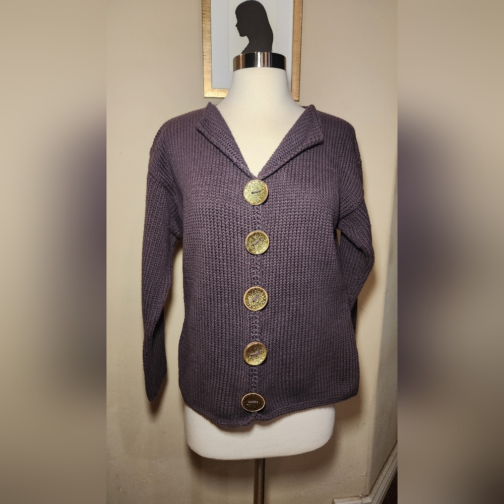 Pure Handknit purple long‎ sleeve cardigan size M/L